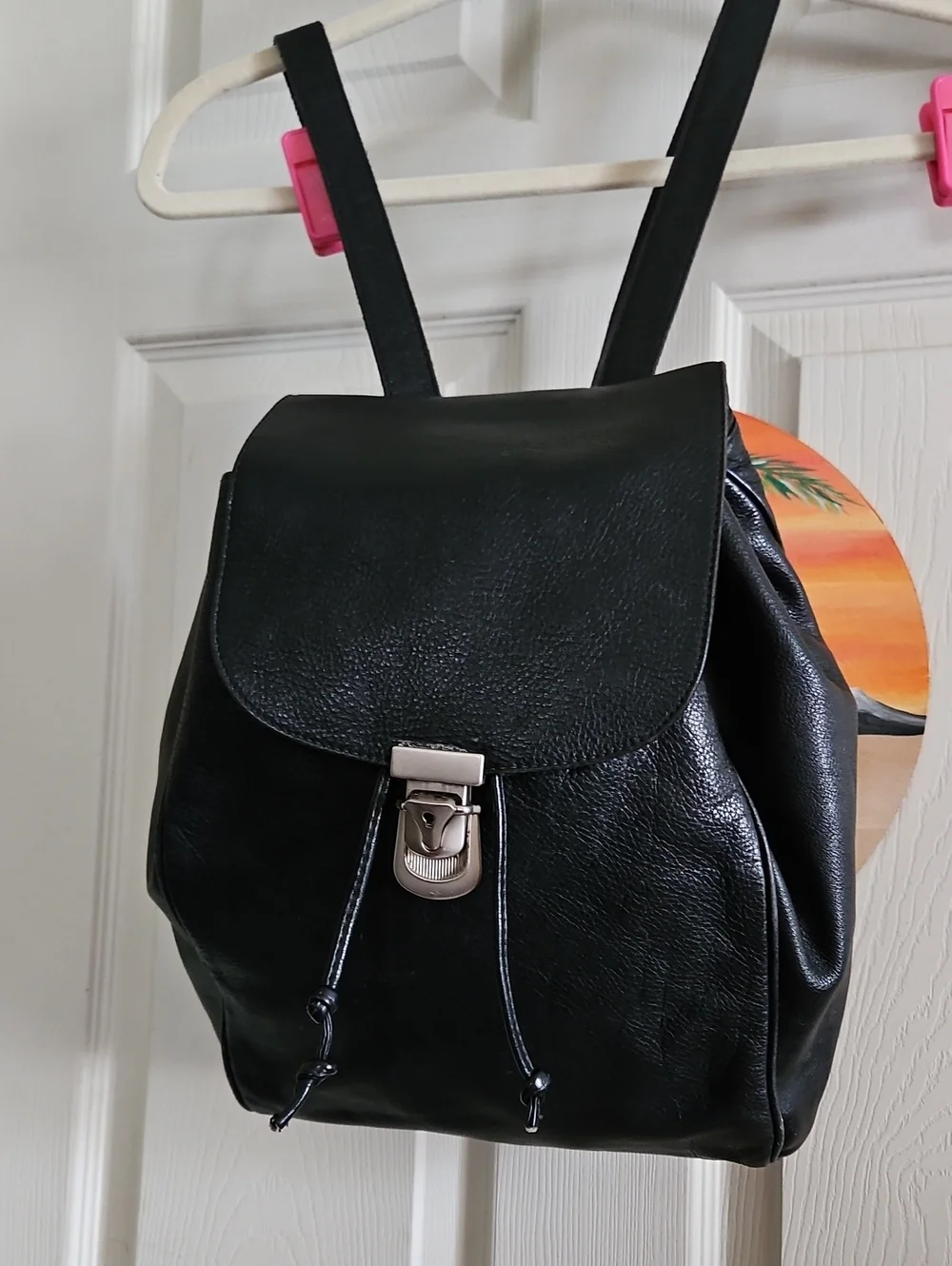 Ann Taylor Black Leather Backpack with Silver-Tone Lock (Vintage)